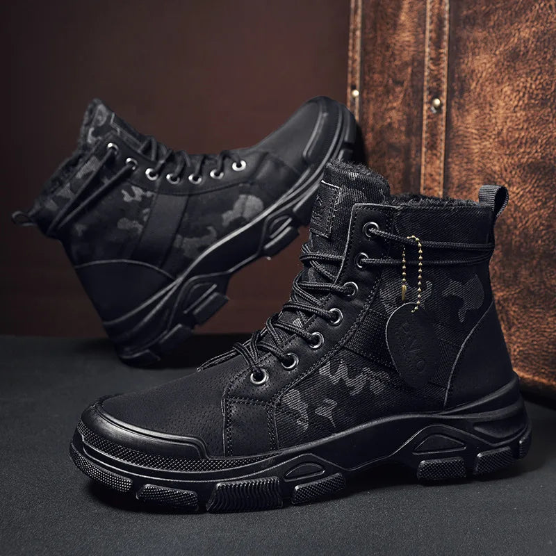 Autumn Winter Outdoot Booties Men Desert  Boots with Fur New Camouflage Fashion Casual  Boots Male Platform Shoes