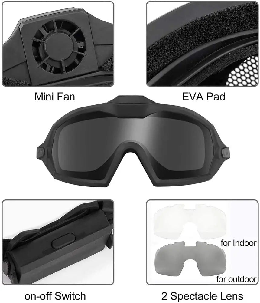 Tactical Helmet and Tactical Vest Set with Mask Goggles and Tactical Airsoft Paintball ACH Helmet for Airsoft Paintball CS Games