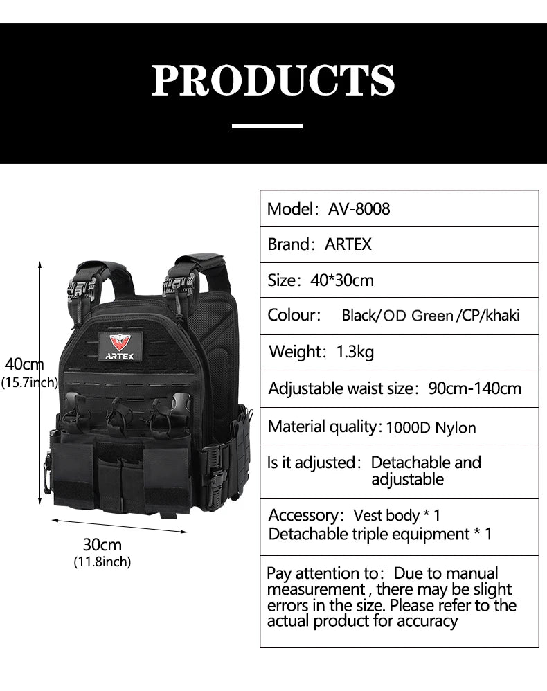 ARTEX 6094 Cycling Vest Outdoor Riding Gear Black MOLLE Style Vest Quick Release Design Laser Cut Style Storage Gear for Bike
