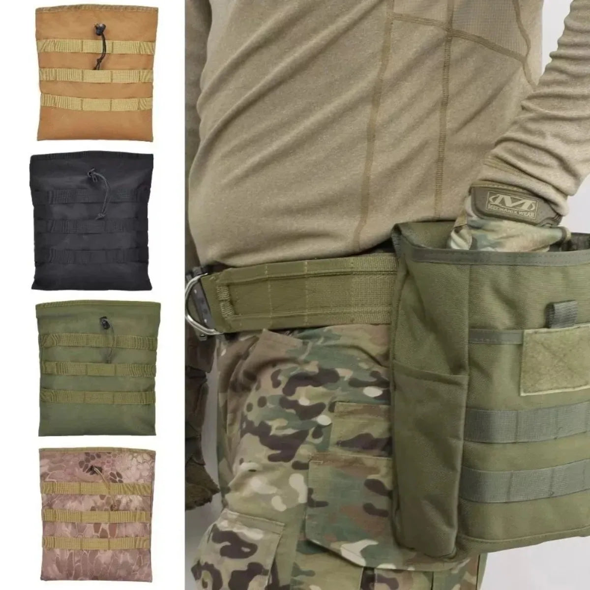 Tactical Roll-up MOLLE Dump Pouch Magazine Recovery Bag Outdoor Drawstring Mag Recycling Storage Pack for Airsoft Hunting Gear