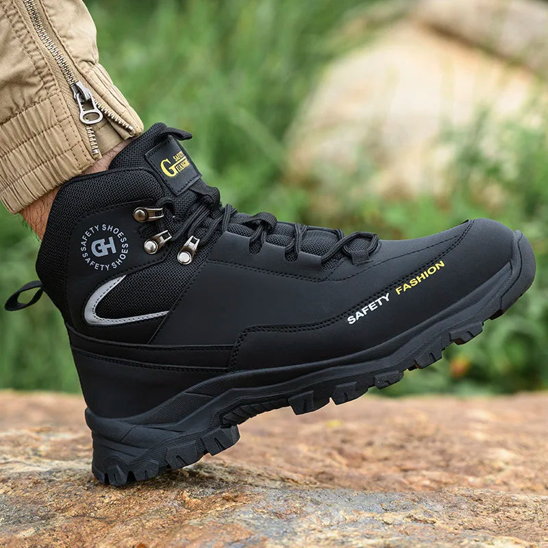 Fashion new safety work shoes anti-smash anti-puncture anti-odor Men wear shoes non-slip knob buckle steel toe shoes Waterproof
