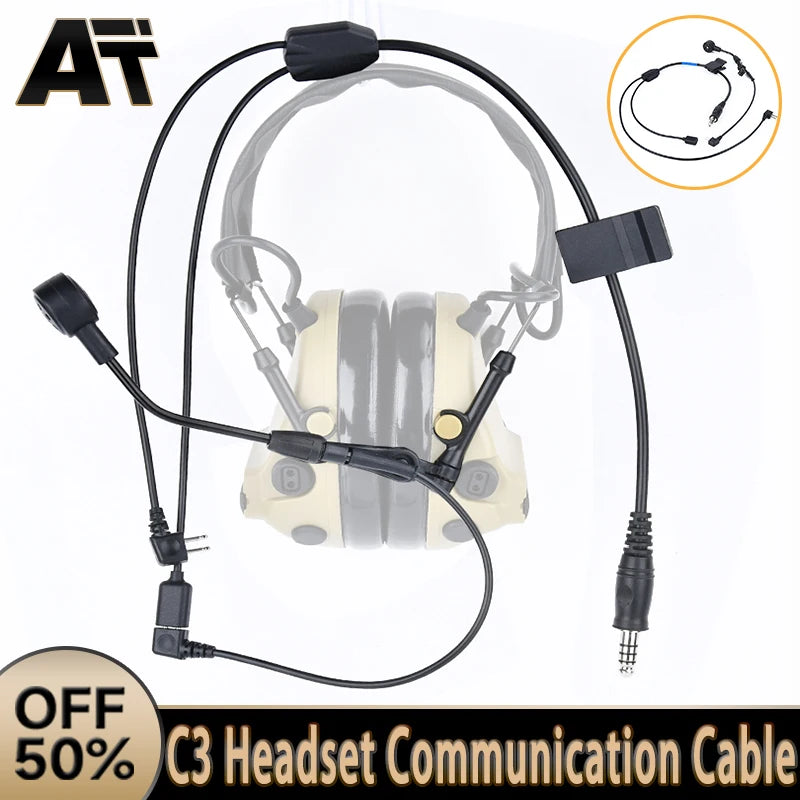 WADSN C3 Headset Wiress Version Microphone Cable Tactical Communication Hunting Shooting Earphones PTT Push to Talk Accessory