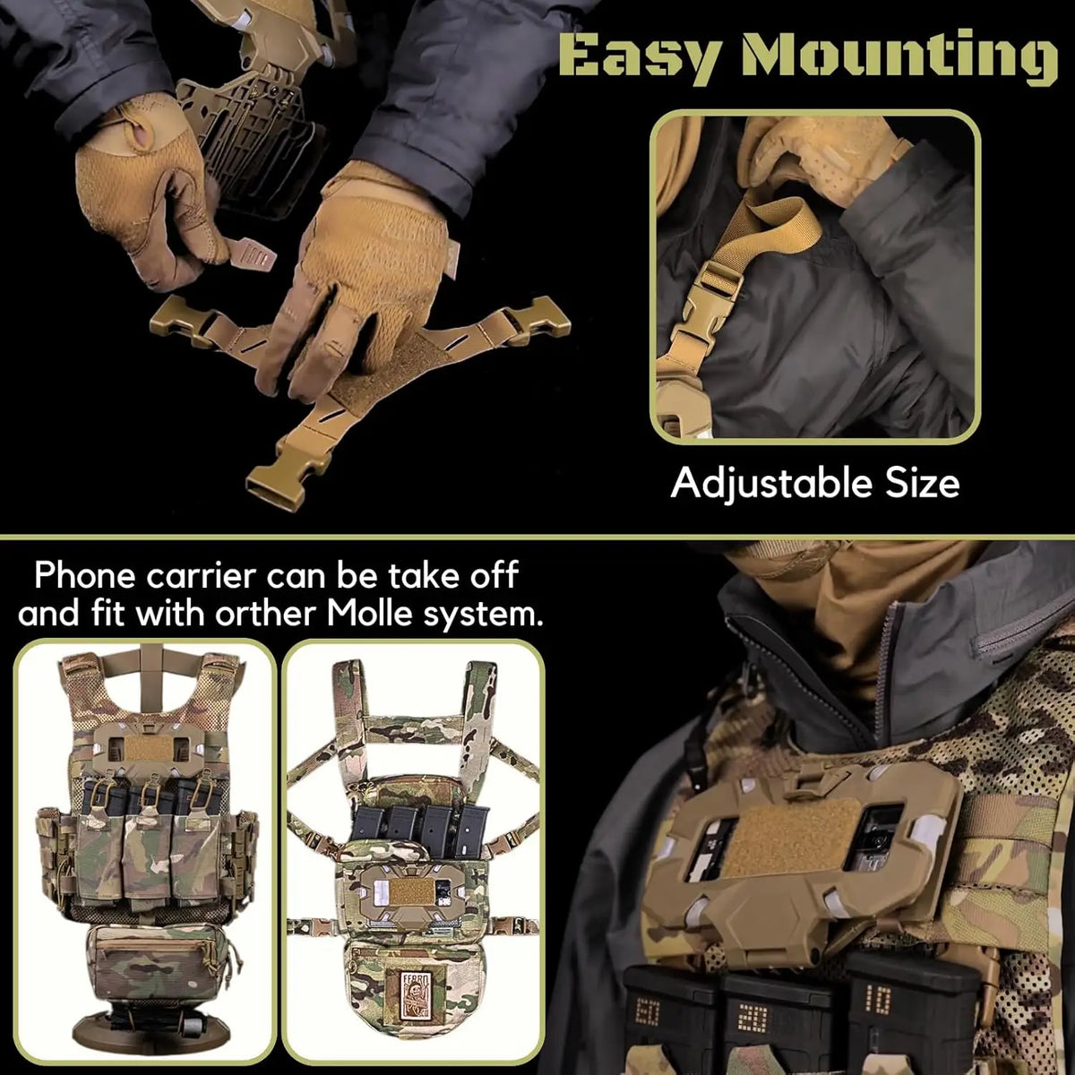 Tactical Molle Phone Pouch Foldable Navigation Board Holder Chest Rig Accessory for Hunting Airsoft Gear