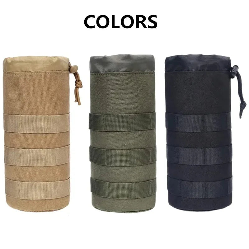 Tactical Molle Water Bottle Bag Outdoor Camping Hiking Drawstring Holder Multifunction Bottle Storage Pouch Pocket