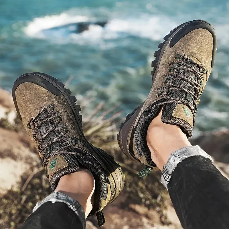 HIKEUP Leather Men's Outdoor Hiking Shoes Tourist Trekking Sneakers Mountain Climbing Trail Jogging Shoes For Men Factory Outlet