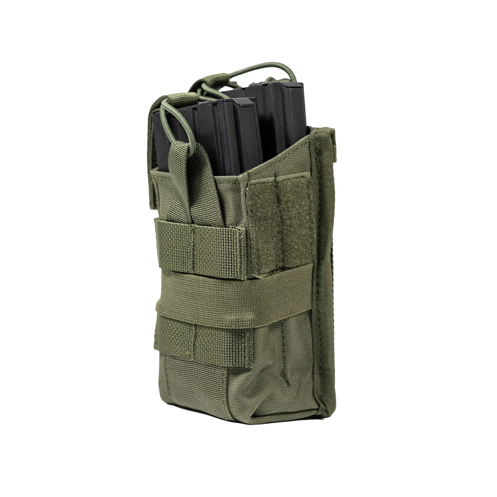 DOUBLE Mag Pouch - Open Top Quick Draw Dual Rifle Magazine Holder Tactical MOLLE Elastic Retention Pouch for Airsoft Hunting