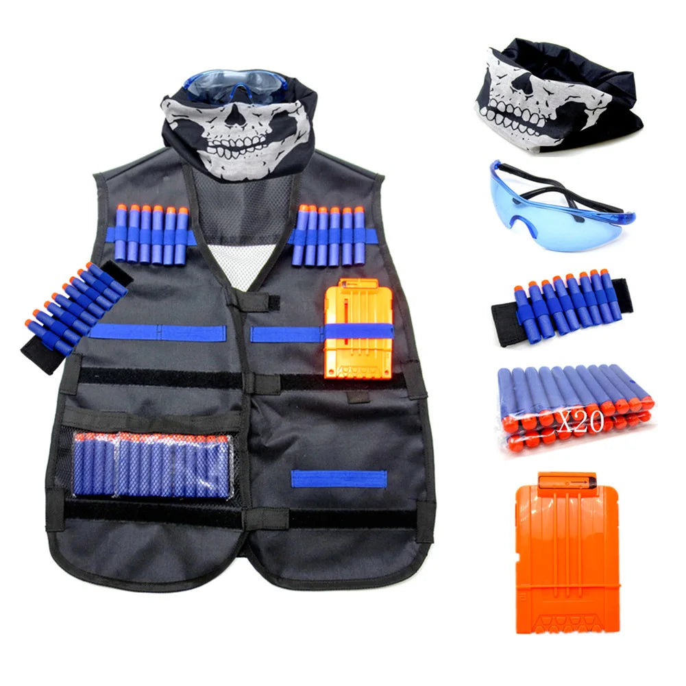 Kids Outdoor Game Clip Dart Bullets Goggles Vest Jacket Kit for N-Strike Elite Nylon Outdoor Game Playing Clothes