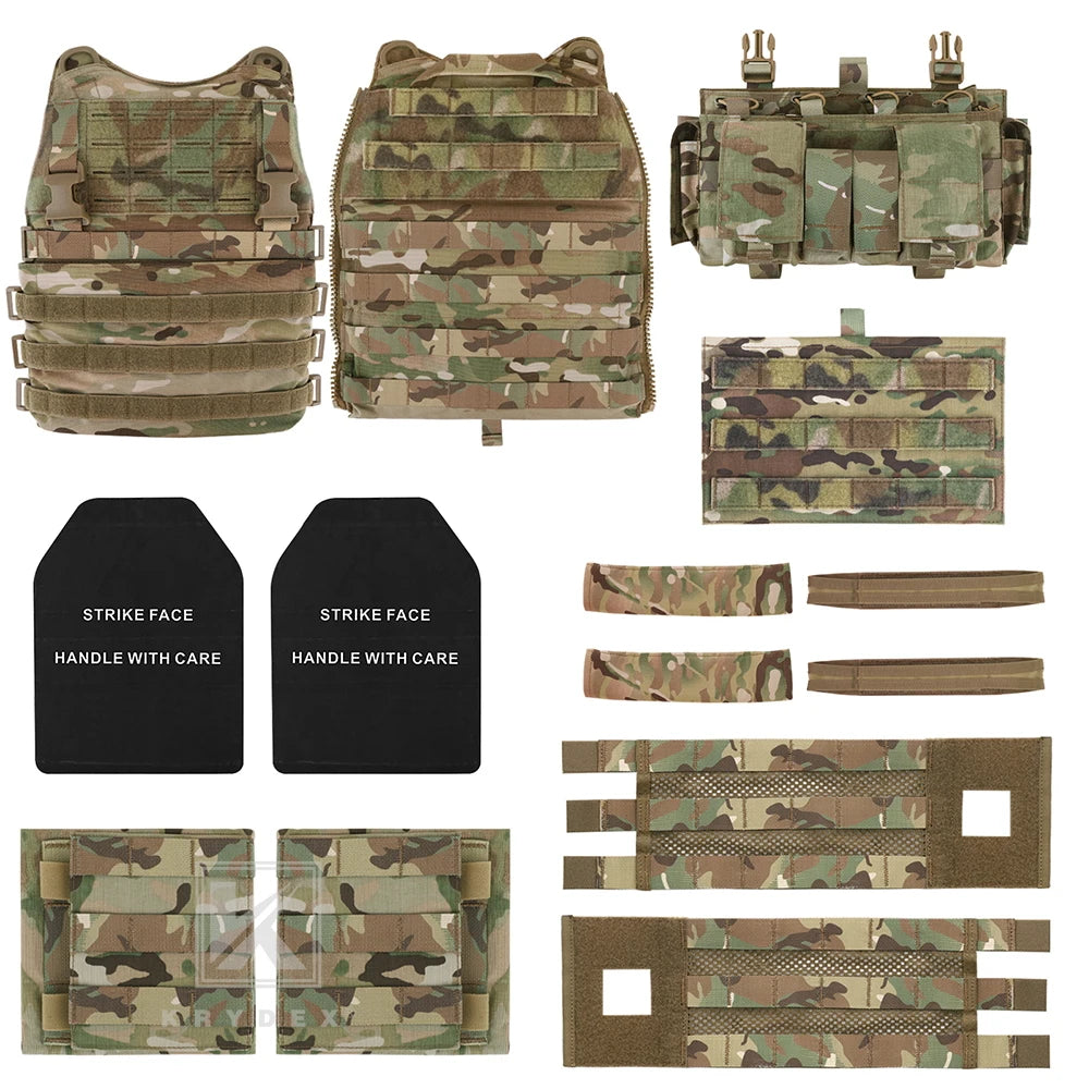 KRYDEX Tactical MOLLE Men SCARAB Plate Carrier Heavy Duty Modular Vest With MF IV Placard Mag Pouch For Airsoft Paintball