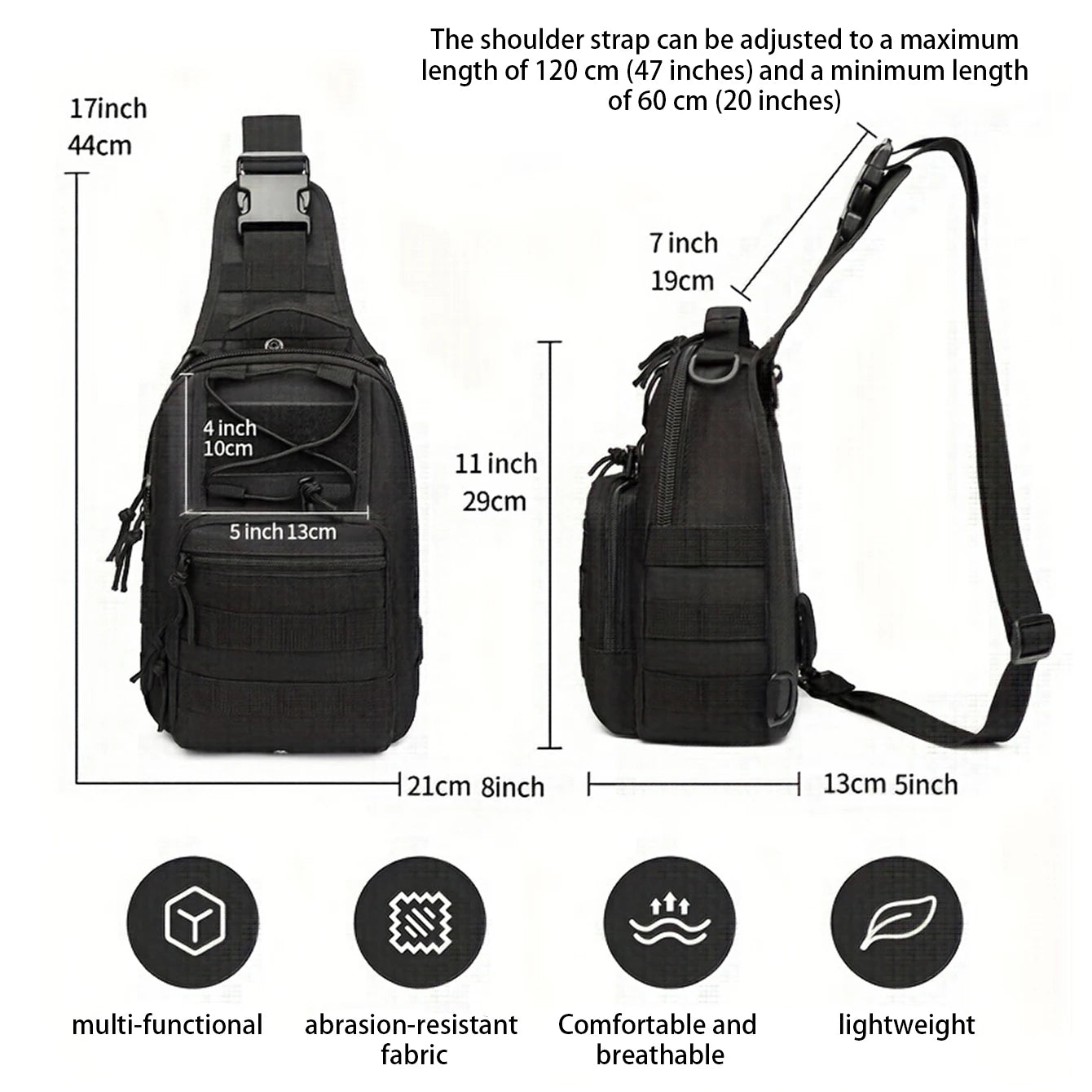 Outdoor multi-functional chest bag MOLLE messenger bag for commuting, cycling, and hiking