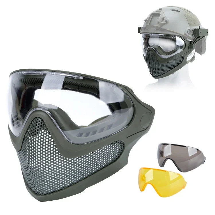 Tactical Face Mask Anti-Fog Goggle Paintball Airsoft Cs Shooting Steel Mesh Breathable Protective Head Helmet Masks Hunting Gear