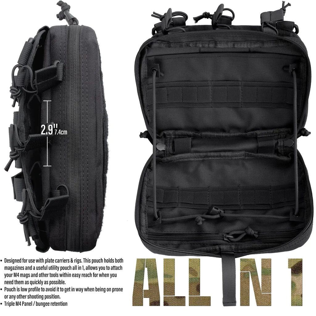 Tactical Mag Admin Pouch, Molle Utility Tool Pouch Medical EMT Organizer with Triple Stacker Magazine Holder for M4 M16