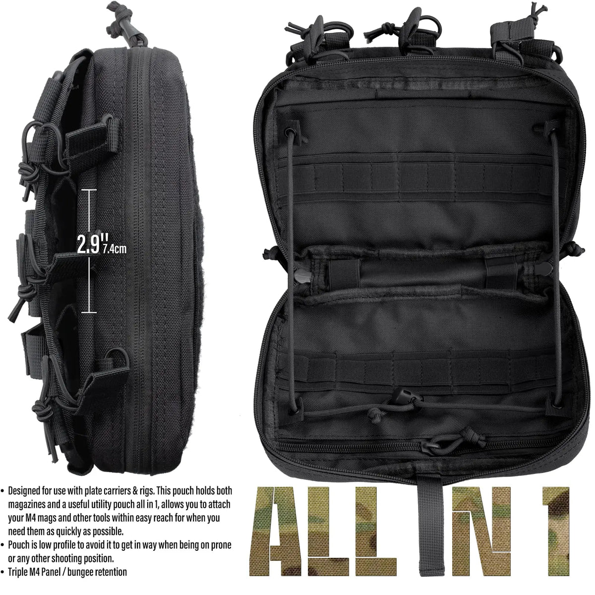 Tactical Mag Admin Pouch, Molle Utility Tool Pouch Medical EMT Organizer with Triple Stacker Magazine Holder for M4 M16