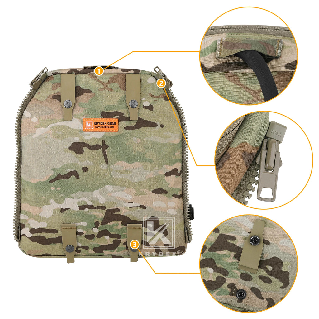 KRYDEX Tactical Zip-on Back Panel MOLLE Helmet Hydration Backpack Bag for Scarab Plate Carrier Vest