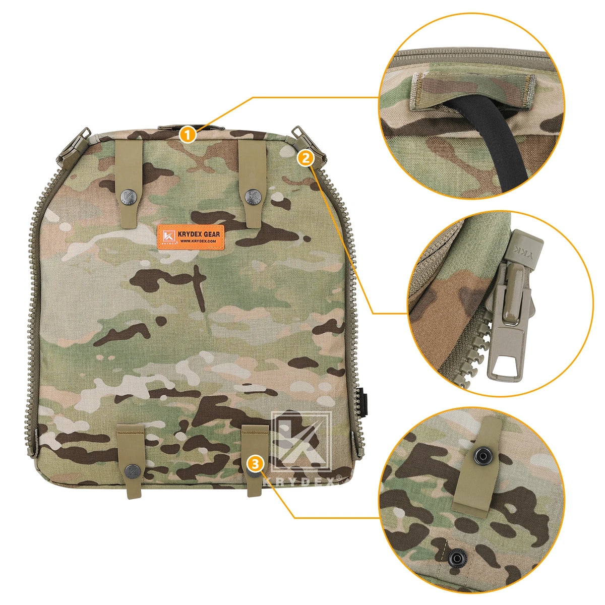 KRYDEX Tactical Zip-on Back Panel MOLLE Helmet Hydration Backpack Bag for Scarab Plate Carrier Vest