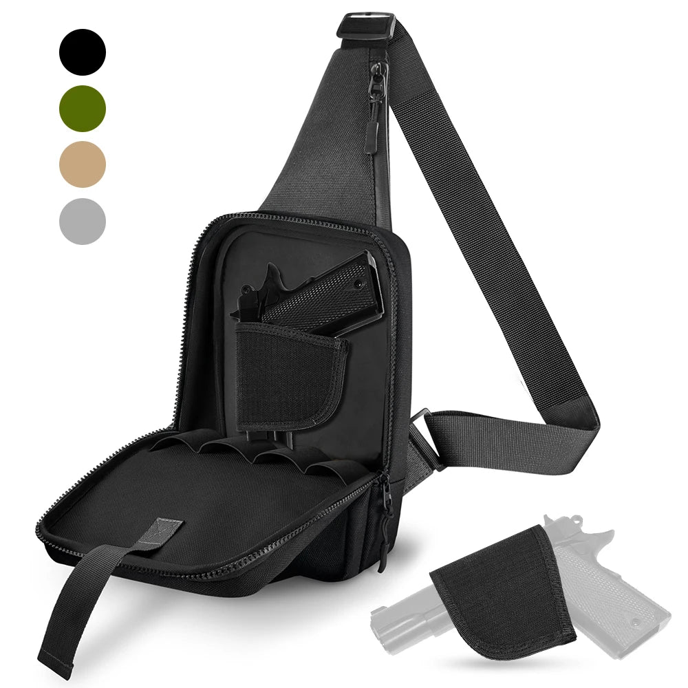 Quick Opening Gun Bag Concealed Carry with Gun Holster Tactical Pistol Bag Chest Pack EDC Shoulder Bag Crossbody Sling Backpack
