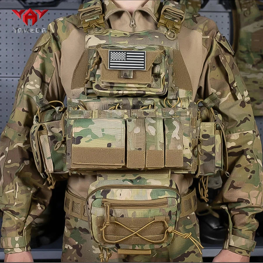 YAKEDA modular quick release outdoor camouflage vest with multiple accessories, partitioned storage, replaceable front panel
