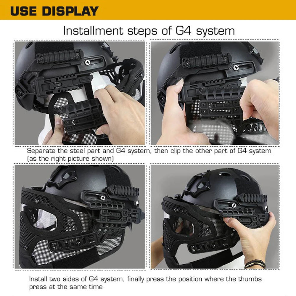 Tactical Protective Helmet, Steel Mesh Face Mask Full Protection Training Helmet, CS Militar Airsoft Paintball Shooting helmets