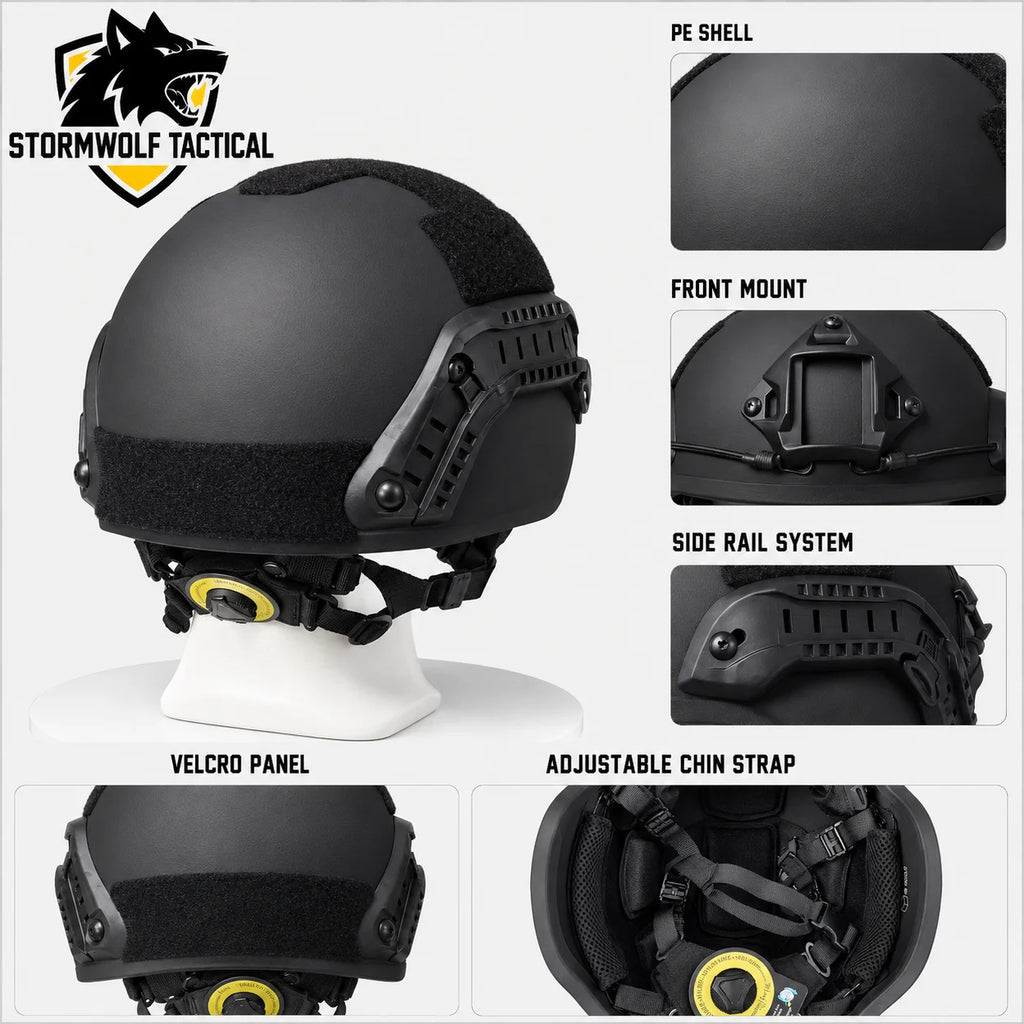 PE MICH Style Outdoor Sports Helmet Lightweight Headgear with Adjustable Suspension Liner Side Rail for Training