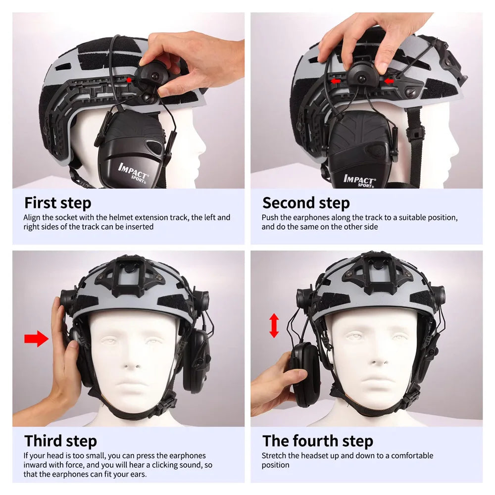 Electronic Hearing Protection Earmuff for Helmet Side Rail, Ambient Sound Amplification to 82dB , 360° Swivel Mount
