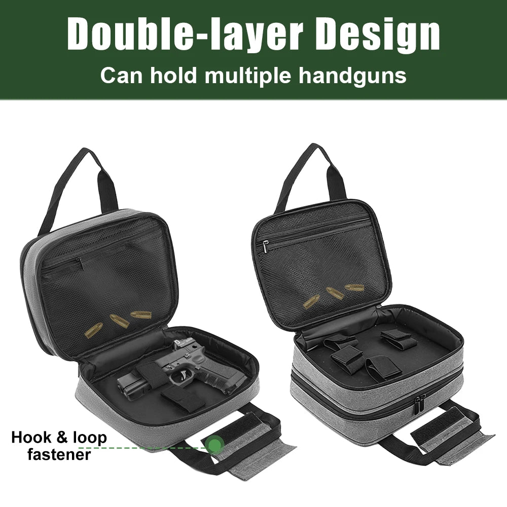 Gun Carry Case Tactical Double Layer Bag with Pistol Magazine Holster EDC Organizer Portable Handgun Weapons Transport Case