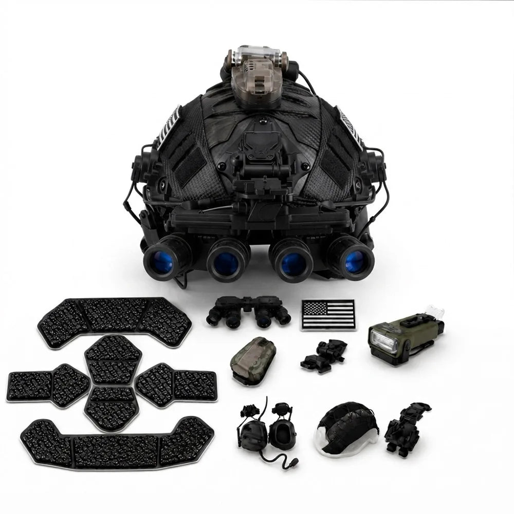 10 in 1 Tactical FAST Helmet Set with Shock Absorbing Pads NVG Model Headset Signal Light for Airsoft Paintball CS Cos Roleplay