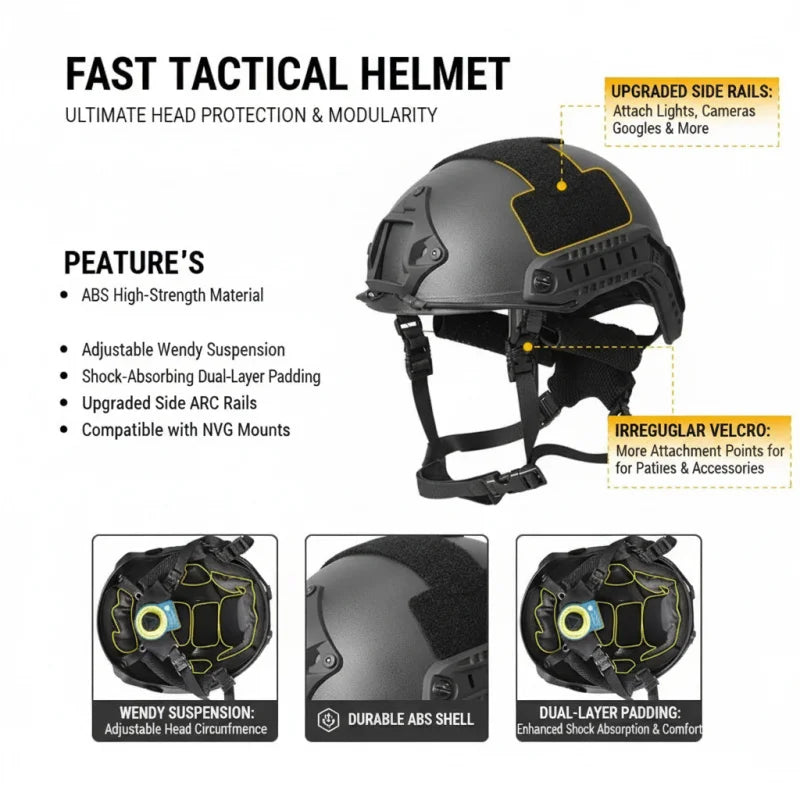 FAST Helmet ABS Lightweight with Adjustable Suspension & Dial for Cycling, Airsoft, Tactical Training