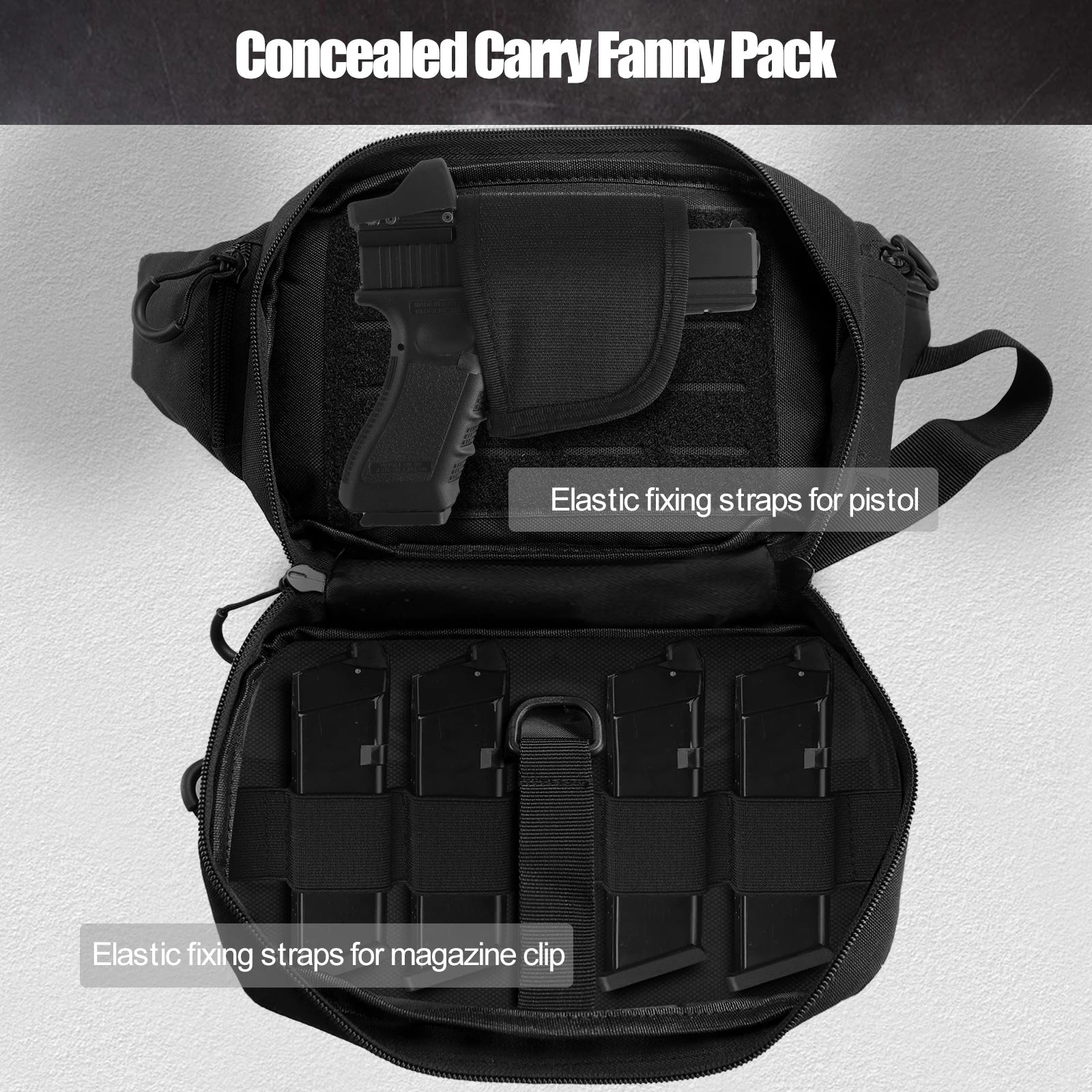 Quick Opening Gun Bag Concealed Carry Pistol Holster Bag Handgun Magazine Holder Tactical Fanny Pack with Hidden Bottle Pouch