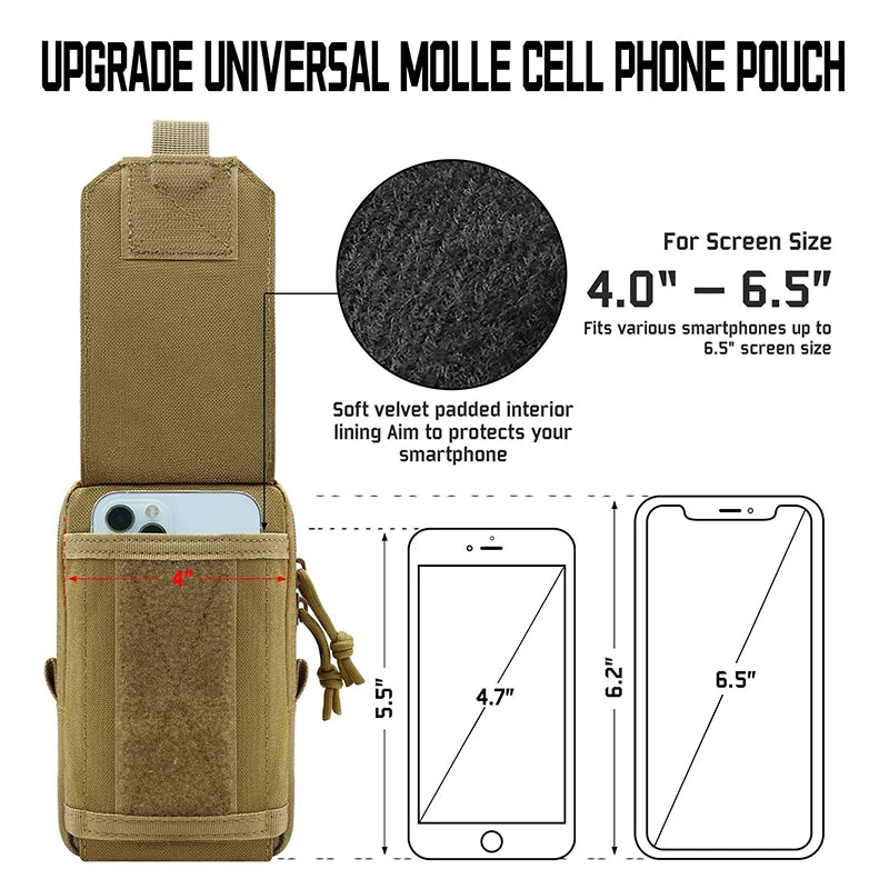 Tactical Phone Holster Pouch Molle Tactical Utility EDC Pack with Hook & Loop Heavy Duty Belt Molle Pouches for Belt Backpack Ve