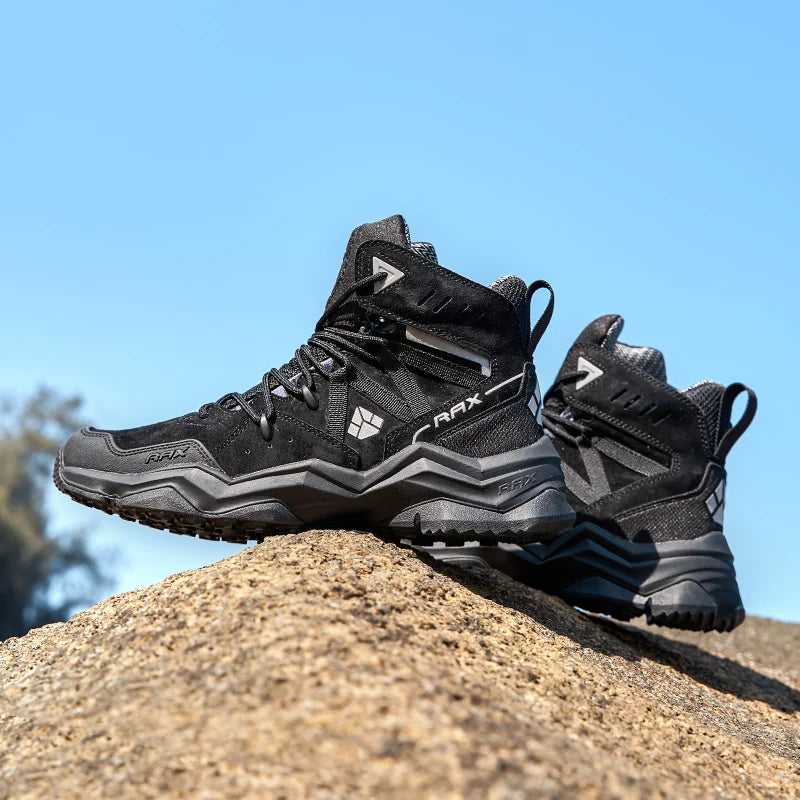 RAX Men Hiking Shoes Mid-top Waterproof Outdoor Sneaker Men Leather Trekking Boots Trail Camping Climbing Hunting Sneakers Women