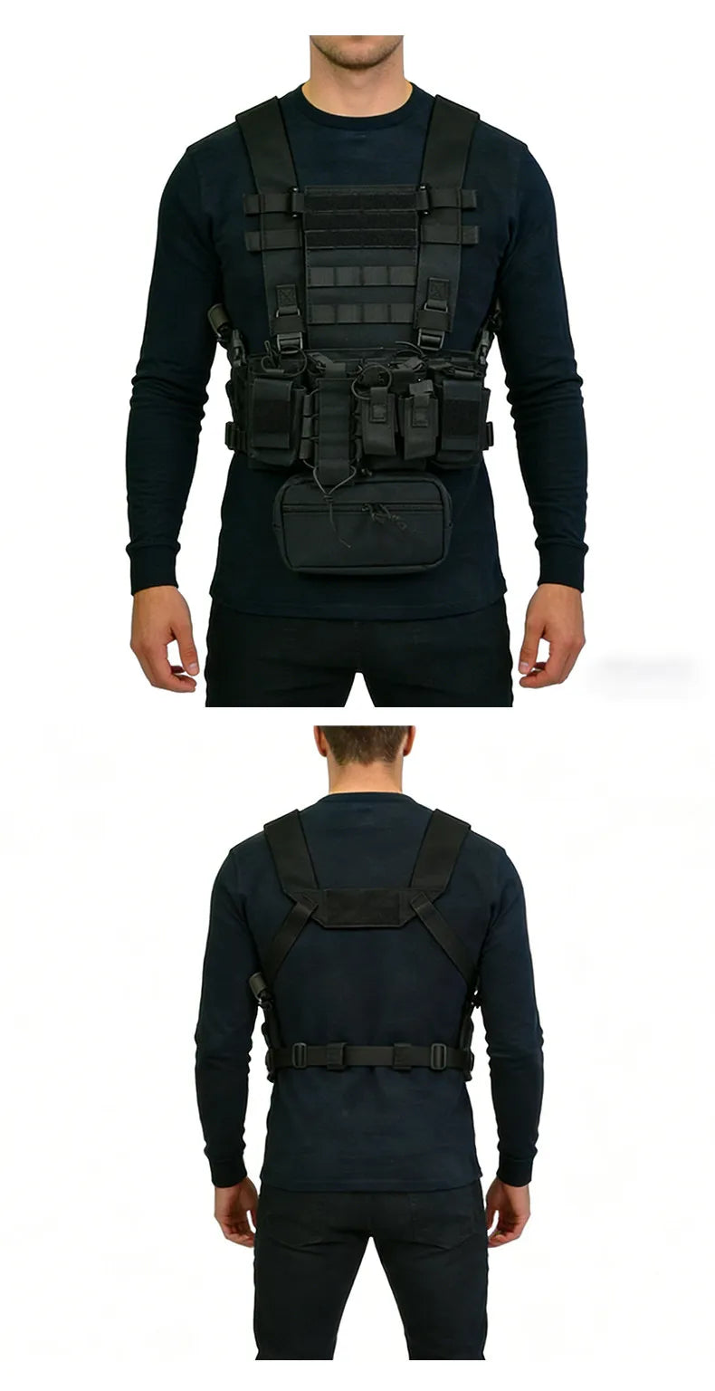 Tactical Chest Rig Vest with Detachable Pouches MOLLE System Adjustable Straps Large Capacity Gear Bag Outdoor Hunting Adventure