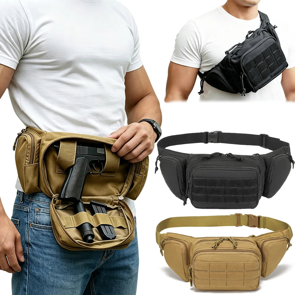 Tactical Fanny Pack Gun Holster Concealed Carry Pistol Waist Bag Molle EDC Pouch for Running Hiking Cycling Camping Outdoor Bag