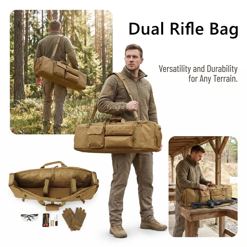 M249 Tactical Hunting Gun Bag Heavy Duty Gun Carry Bag Durable Nylon Paintball Airsoft Dual Rifle Case with Shoulder Strap