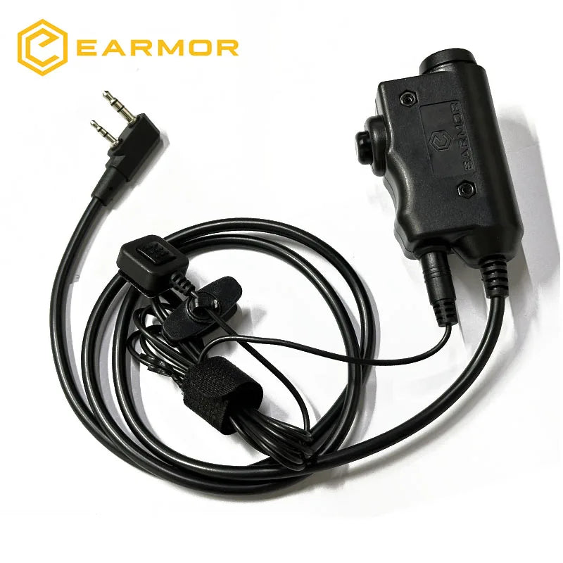 EARMOR Tactical PTT Tactical Headset Button activated push-to-talk PTT adapter M52 and AUX radio interface KENWOOD