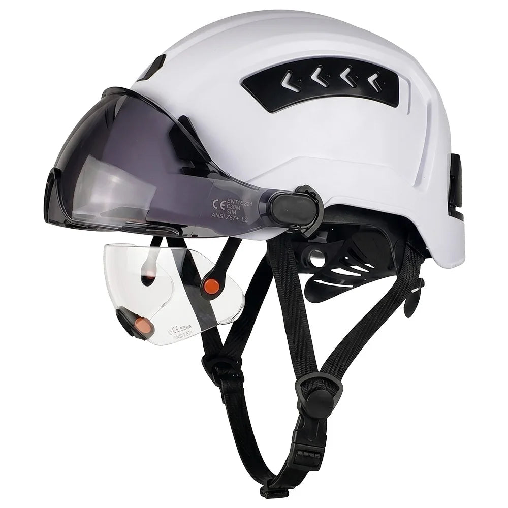 CE ANSI Safety Helmet Double Goggles Sliding Vented ABS Hard Hat Construction Site Work Cap for Industrial Engineering Gear