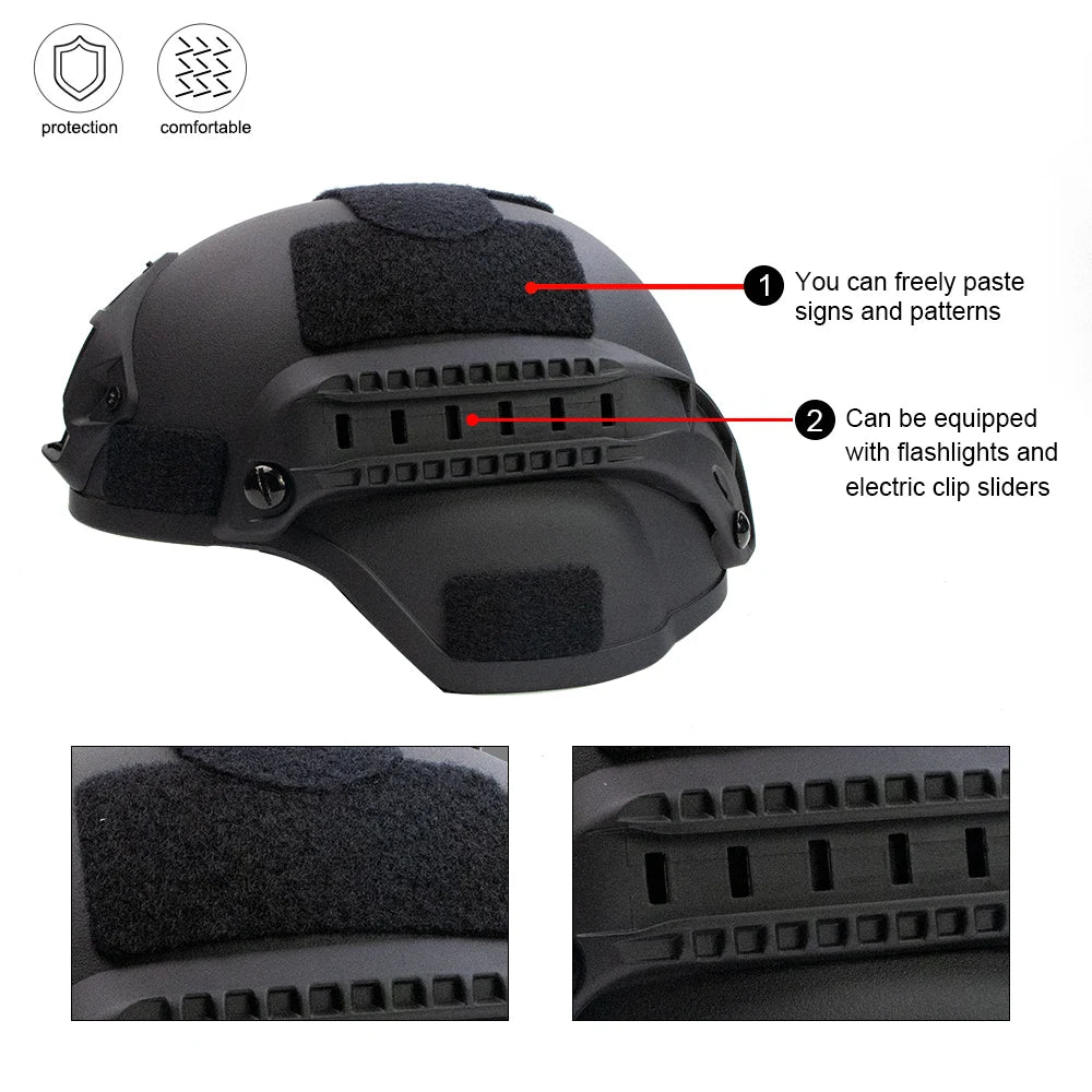 Helmet MICH 2000 3mm ABS Plastic Adjustable ACH Tactical Helmet With Ear Protection Front NVG Mount And Side Rail