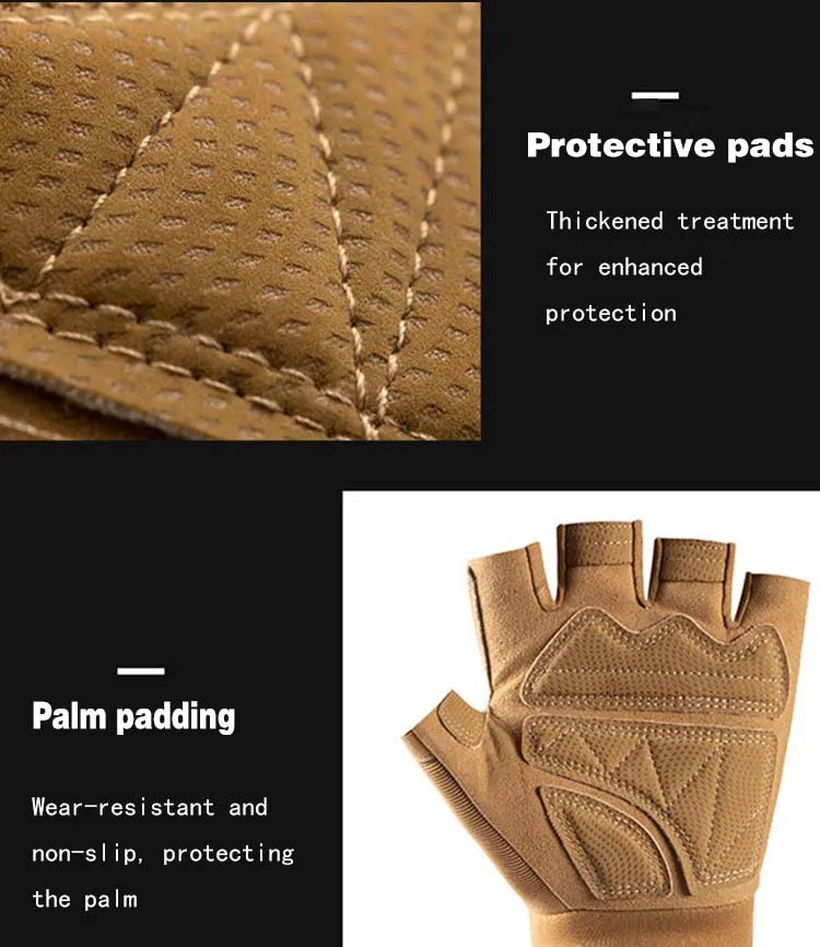 Unisex Half Finger Tactical Cycling Gloves Shock Absorbing Non-Slip Durable Padded for Motorcycle Training Gym Fitness Sports