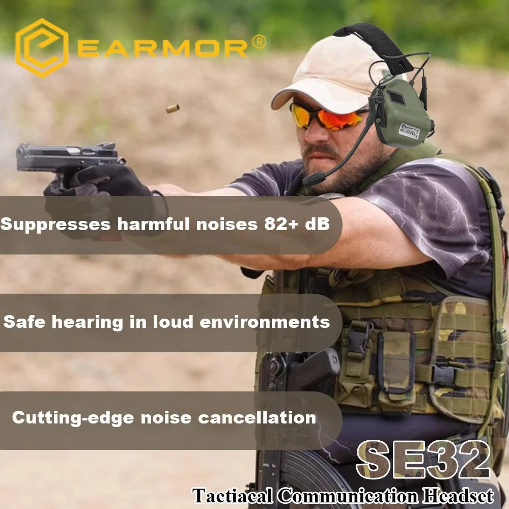 EARMOR M32 SE Tactical Shooting Earmuff Communication Headset for Hunting Noise Canceling Security Protection Headphones
