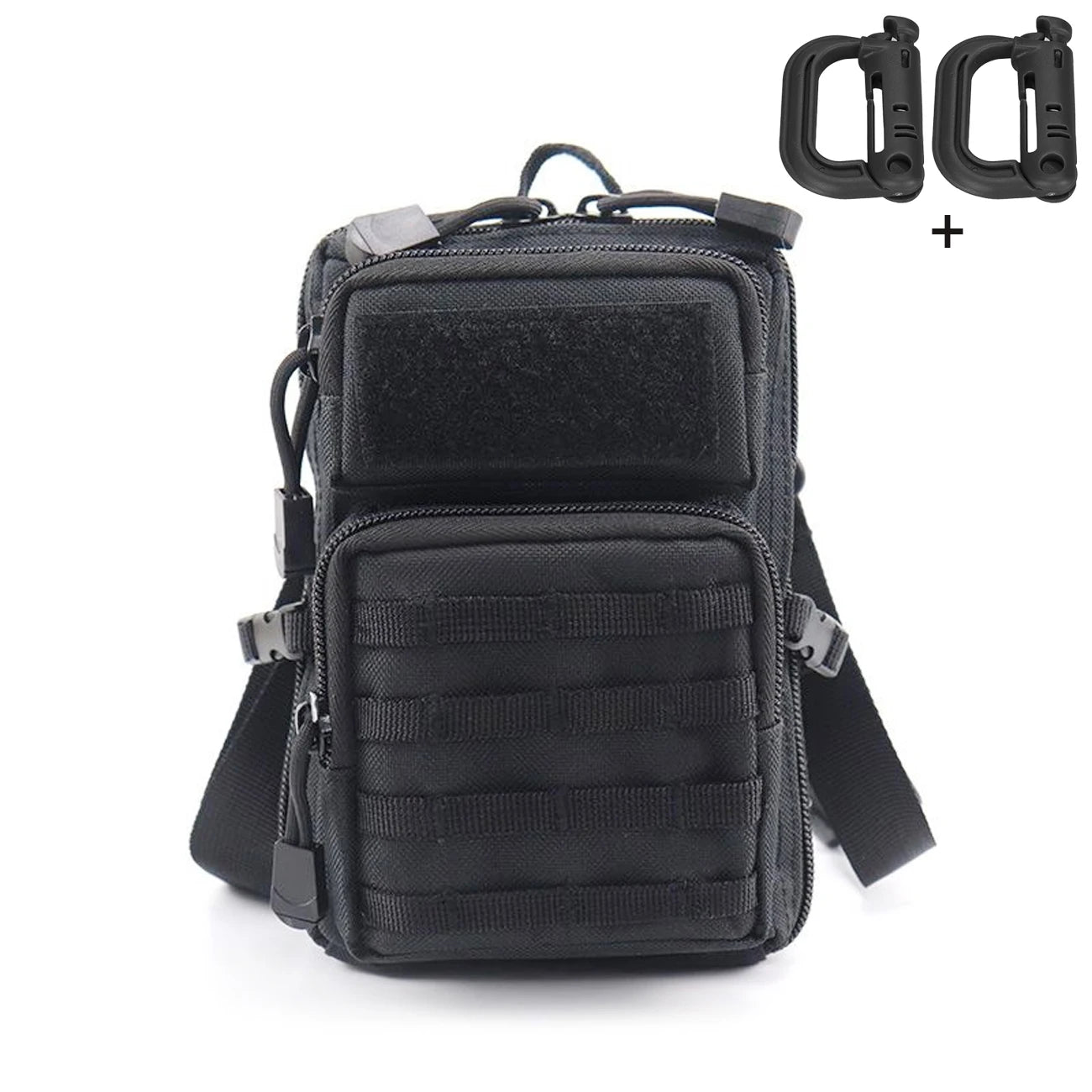 Double zipper 2L space storage bag with layered design, reinforced webbing buckle on the right side, can tighten the bag body