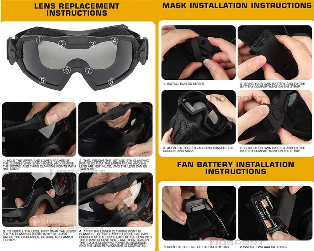 Tactical Helmet Set with Mask Goggles and Tactical Airsoft Paintball ACH Helmet for Airsoft Paintball CS Games