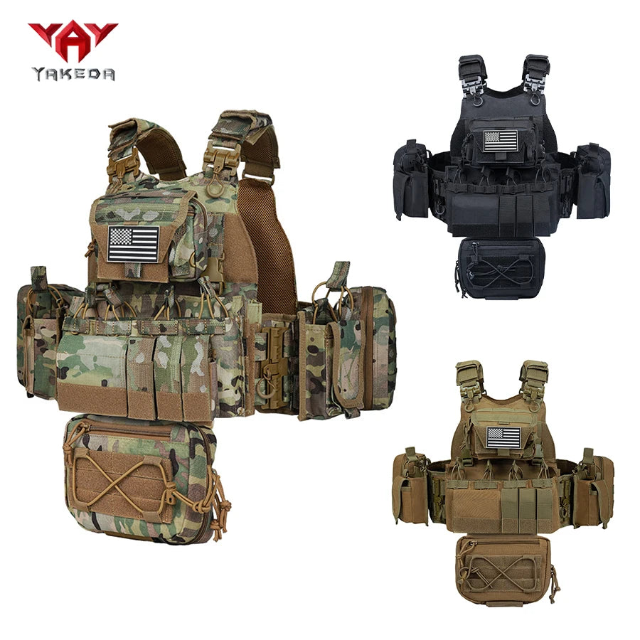 YAKEDA modular quick release outdoor camouflage vest with multiple accessories, partitioned storage, replaceable front panel