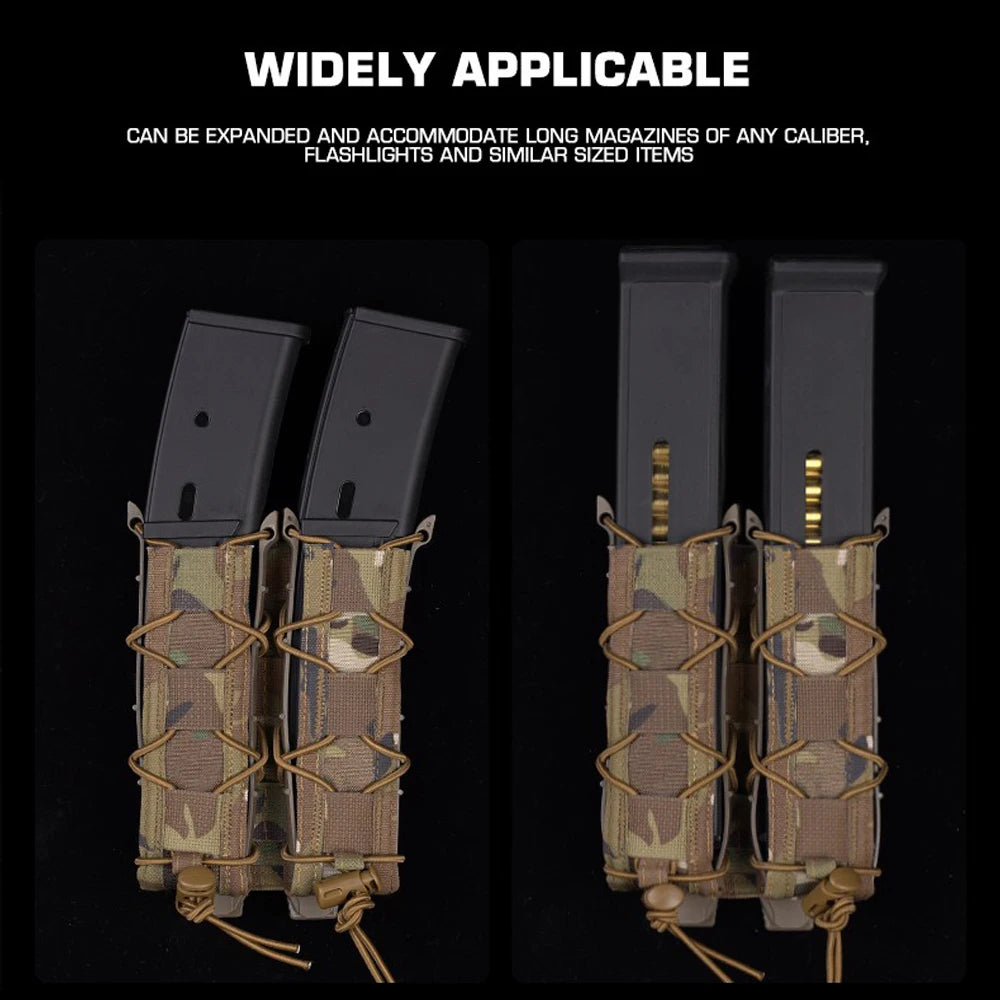 Tactical Tiger Type Long Double Quick Pull Mag Pouch 9mm/.45 Mag Holde for MP5 MP7 MOLLE System Extended Gear