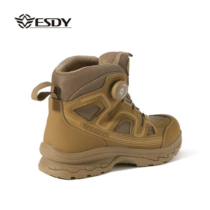 ESDY Men's Outdoor Hiking Mountain Climbing Shoes Mid-Calf Tactical Boots Breathable leather Upgraded Version for Trekking