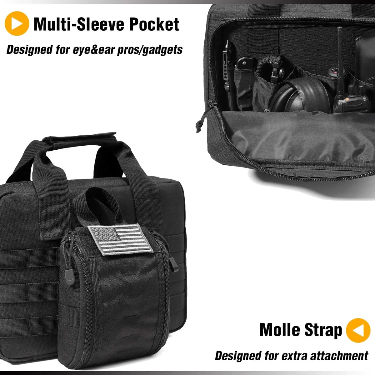 Shooting Range Bag Tactical 2 Pistol Bag Gun Case EDC Shoulder Bag Short Weapons Transport Case with Holster Hunting Sling Pack