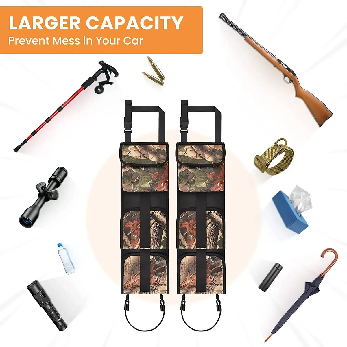 Tactical Car Seat Back Organizer Vehicle Gun Holder- Seat Back Storage Cover with Gun Rack For Rifle Hunting Universal