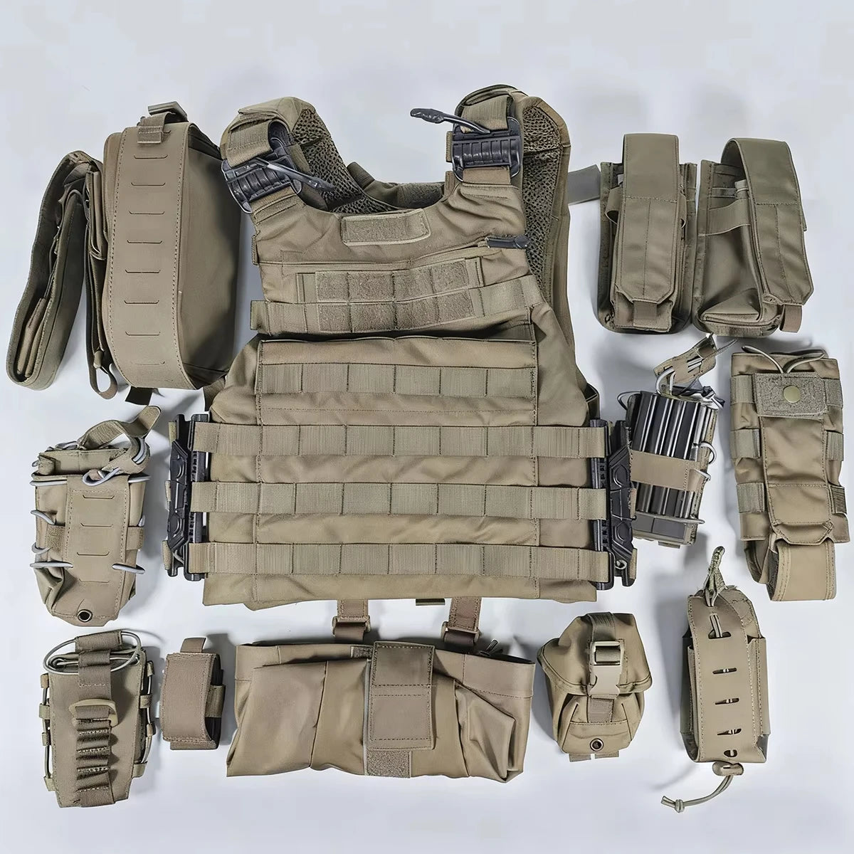 Tactical Quick-Release Vest Set Airsoft Adjustable Flame-Retardant Compact Vest with Magazine Pack Walkie-Talkie Bag for Hunting