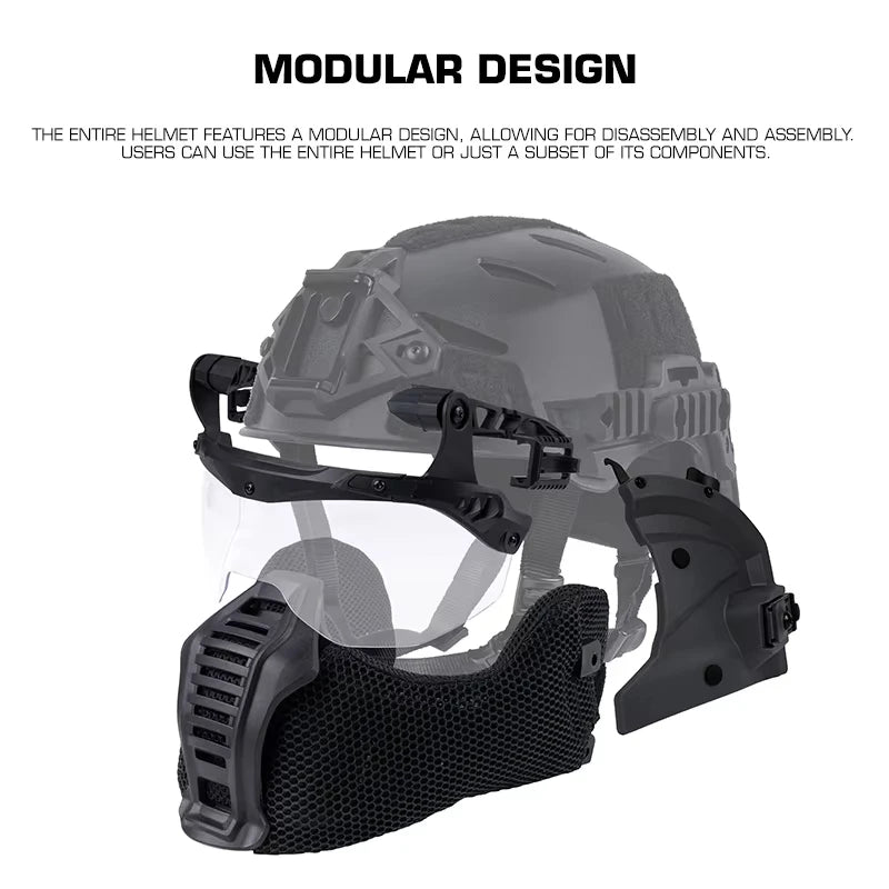 Tactical Wendy 3.0 Fast Helmet with Half Mask Respirator, Flip Goggles and Ear Protection System for Airsoft Hunting Training
