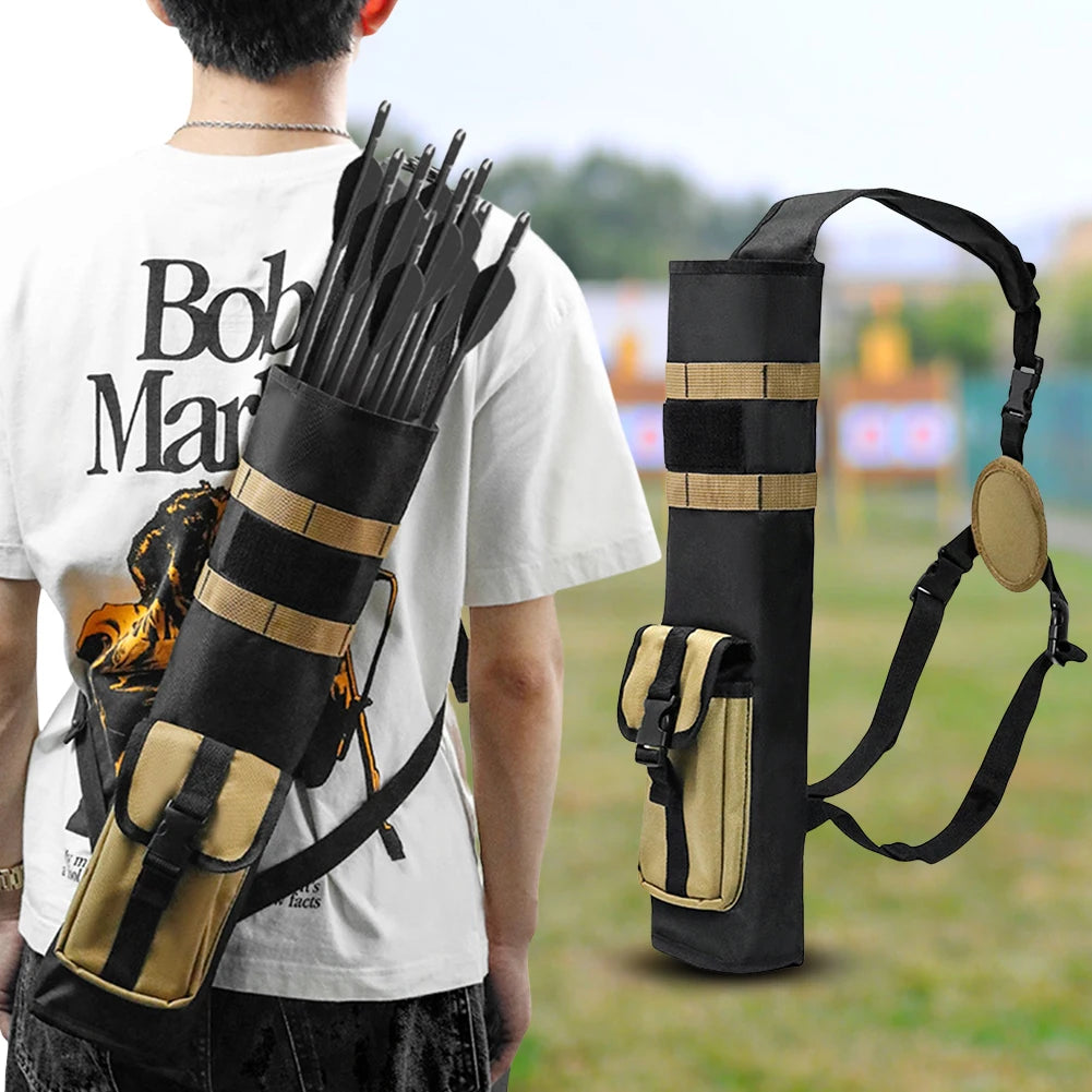 Archery Quiver with Molle System Pocket Back Arrow Quiver Dual Use Adjustable Arrow Bag for Bow Target Practicing