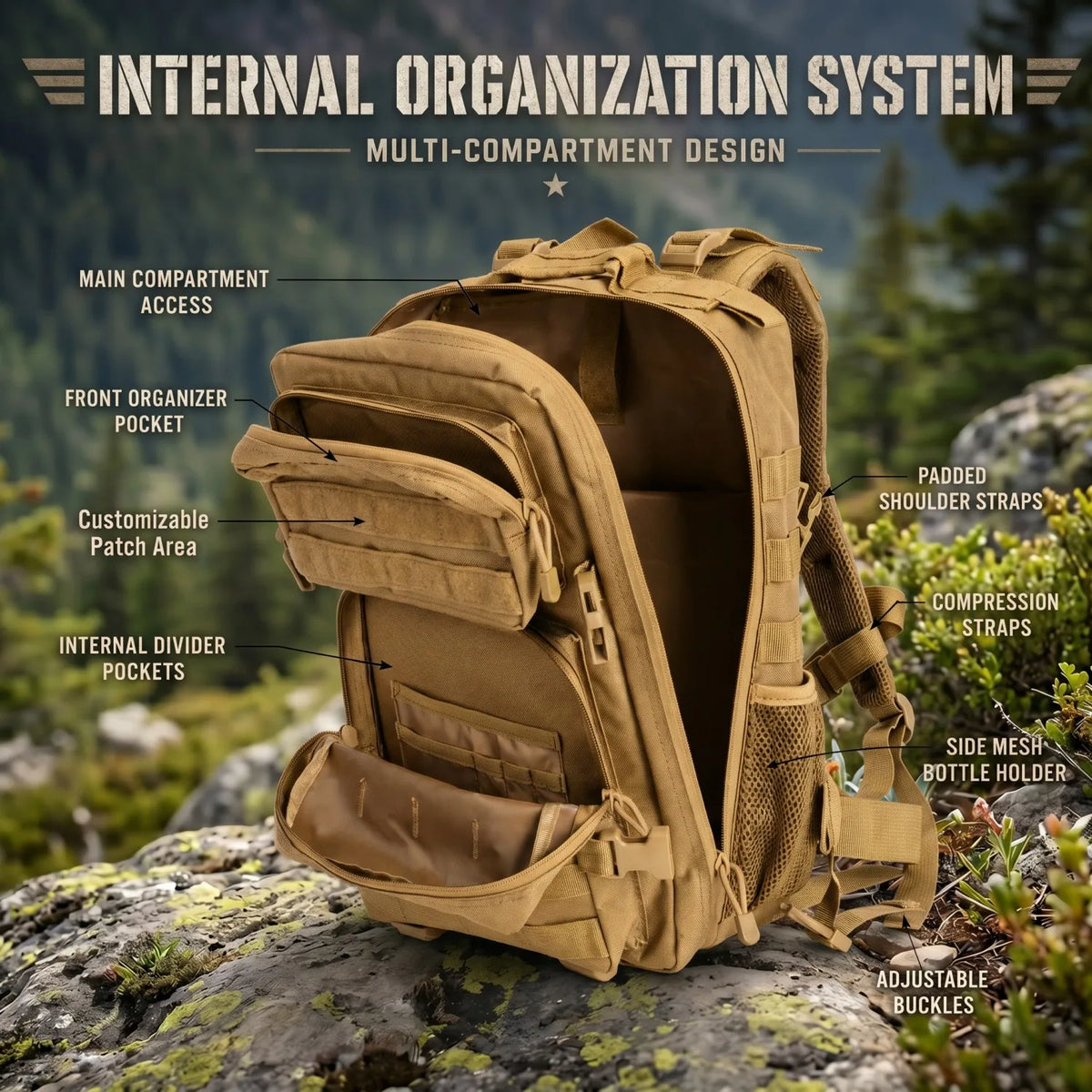 24L Tactical Hunting Backpack for Men Women Molle Modular System Durable Outdoor Daypack Gear Storage Pack for Shooting Camping Hiking Trekking Fishing Cycling Travel Daily Commute Sports