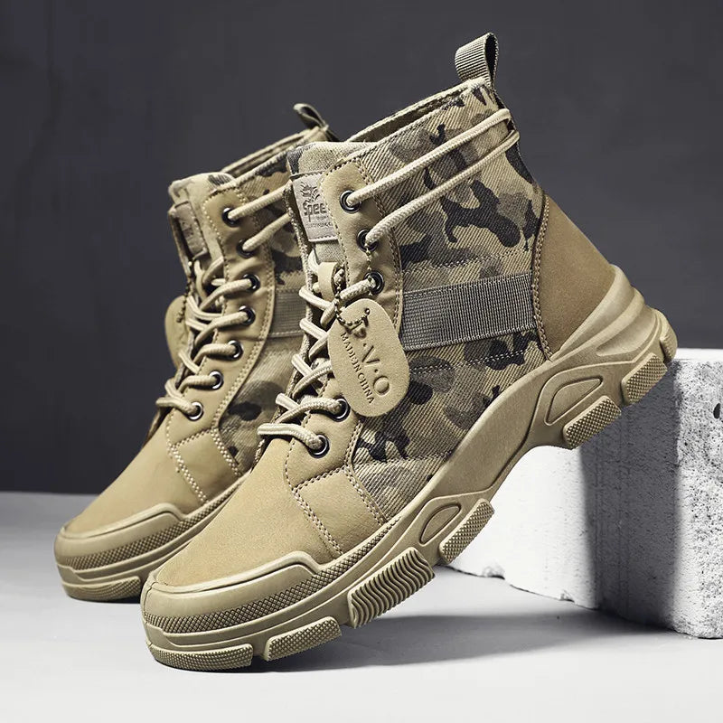 High-top Men's Versatile and Comfortable Hiking Boots, Outdoor Fashion Trendy Thick-soled Casual Sports Shoes
