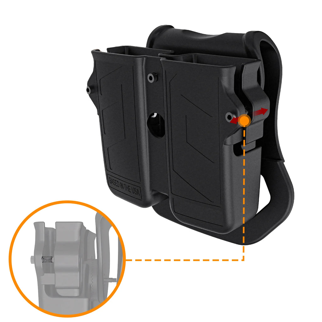 PA66+GF30 Universal Double Holder, 9mm 10mm 40 45 Single & Double Stack Universal Magazine Holster